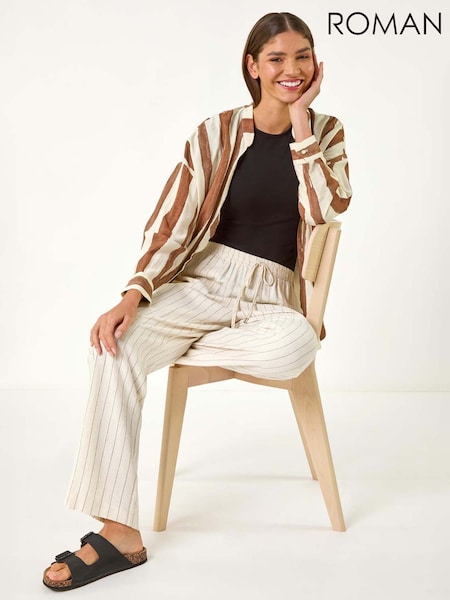 Roman Natural Full Length Linen Trousers (F92146) | £40