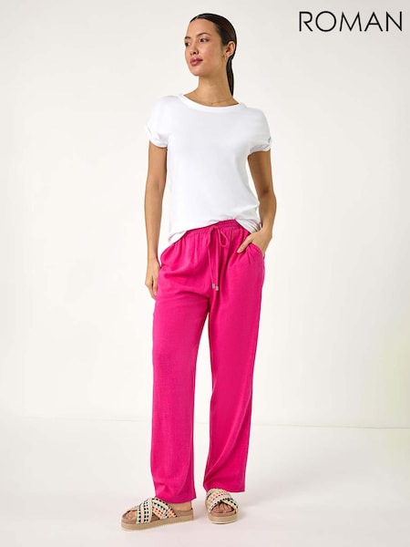 Roman Pink Full Length Linen Trousers (F92149) | £36