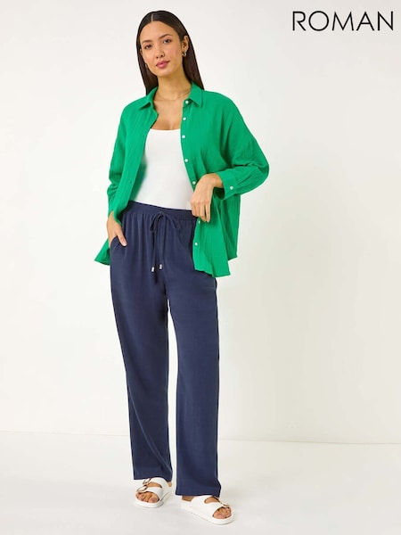 Roman Blue Full Length Linen Trousers (F92157) | £36