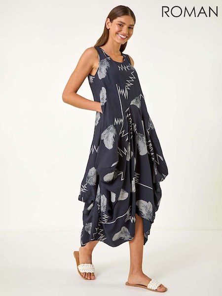 Roman Blue Abstract Bubble Hem Midi Dress (F92161) | £55