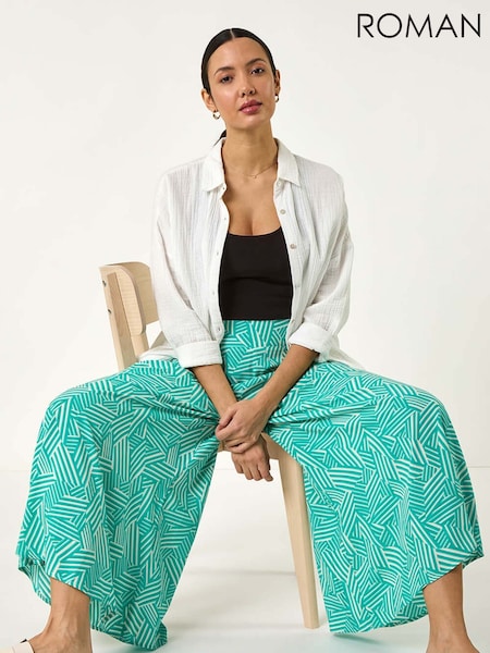 Roman Green Geometric Print Cullotte Trousers (F92166) | £36