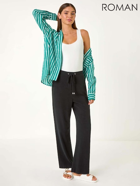 Roman Black Full Length Linen Trousers (F92169) | £36