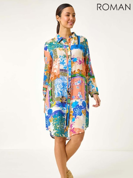 Roman Blue Abstract Collared Shirt Dress (F92181) | £50