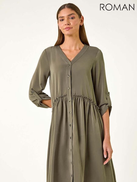 Roman Green Satin Drop Waist Smock Dress (F92201) | £48