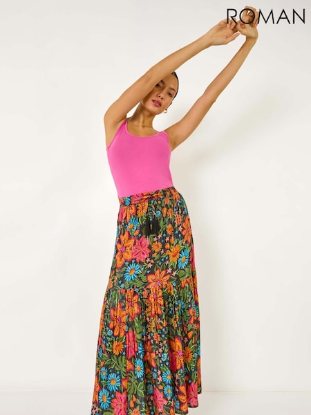 Roman Multi Floral Print Tiered A-Line Skirt (F92203) | £40