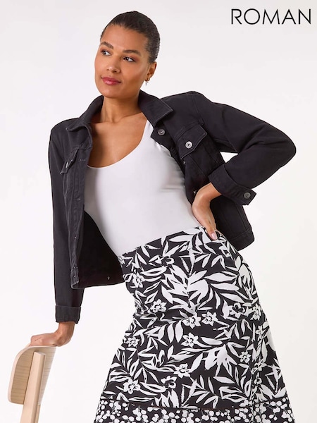 Roman Black A-Line Palm Mono Print Skirt (F92208) | £32