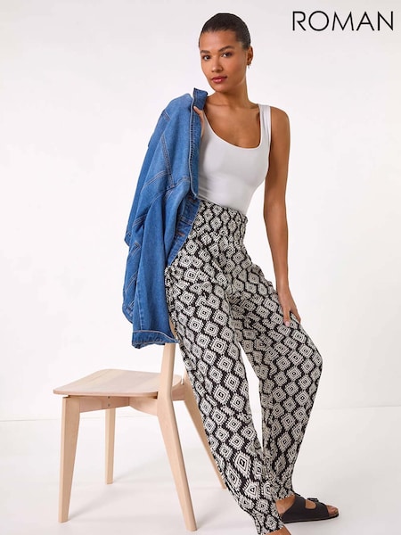 Roman Black Abstract Tie Pocket Trousers (F92224) | £32