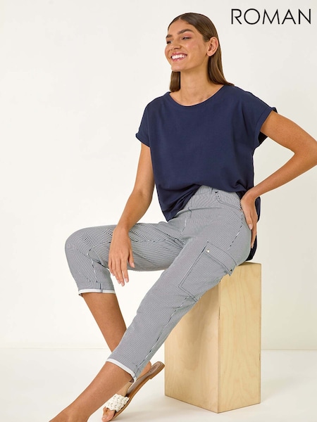 Roman Blue Stripe Cropped Cargo Trousers (F92231) | £32