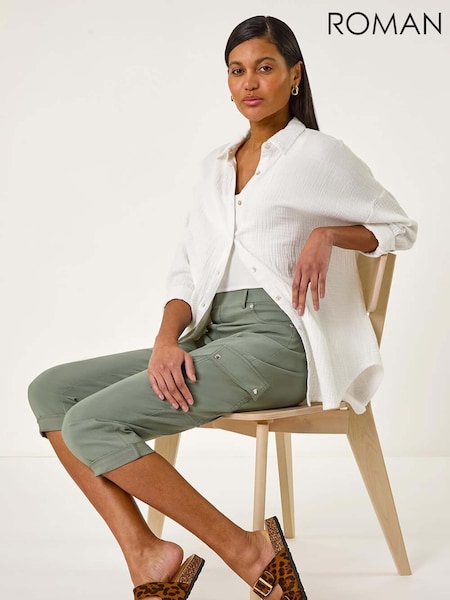Roman Green Turn Up Stretch Cropped Cargo Trousers (F92237) | £32