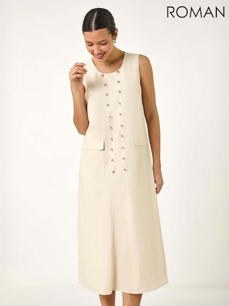 Roman Cream Button Detail Midi Dress (F92239) | £48