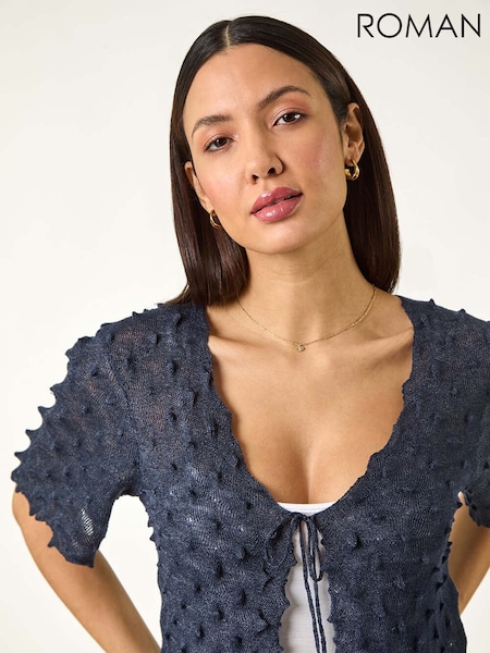 Roman Blue Textured Tie Front Shrug (F92269) | £40