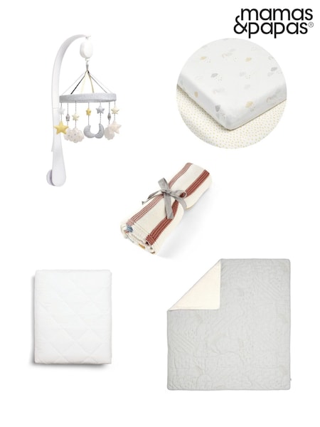 Mamas & Papas 5 Piece Cloud Grey Dream Upon A Cloud Nursery Bundle (F92377) | £170