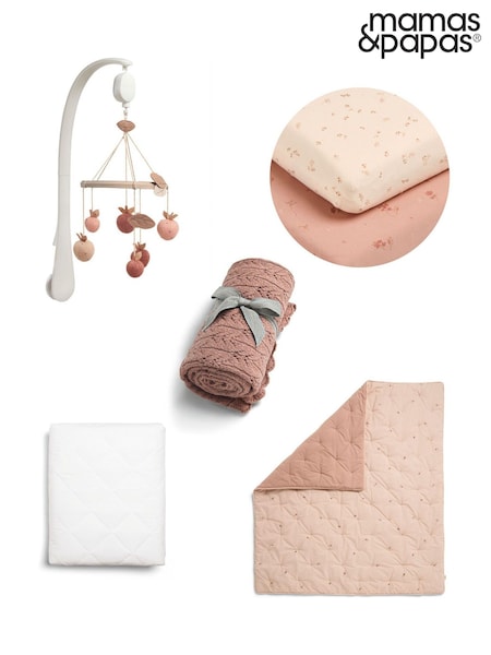 Mamas & Papas 5 Piece Pink Welcome To The World Nursery Bundle (F92393) | £180