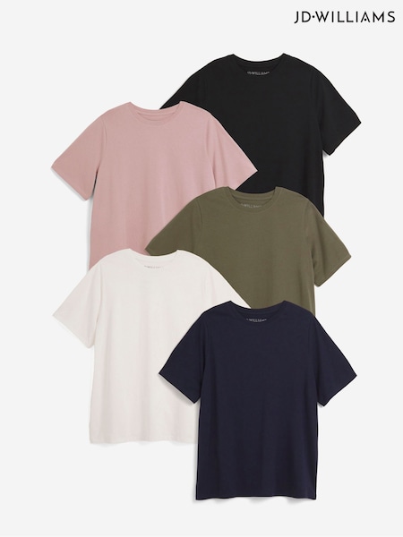 JD Williams Black 100% Cotton Crew Neck T-Shirts 5 Pack (F92530) | £38