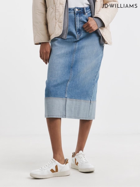 JD Williams Blue Turn Up Denim Midi Skirt (F92537) | £36