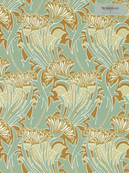 Morris & Co Tobacco Pistachio Laceflower Bedford Park Wallpaper (F92574) | £132