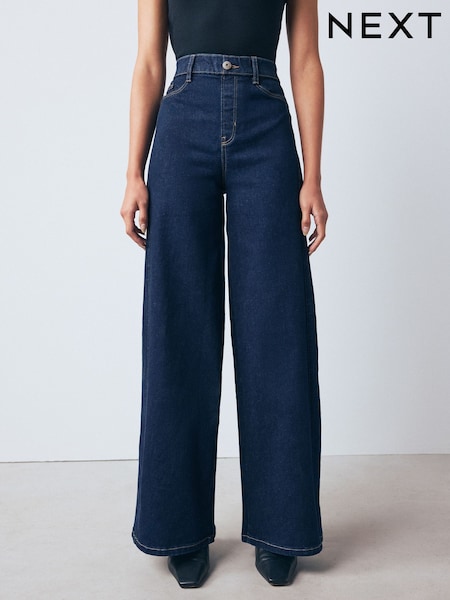 Rinse Blue High Rise Flexi Fit Pull On Wide Leg Jeans (F92603) | £52