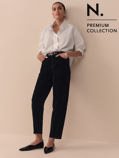 Black N. Premium Flocked Comfort Stretch Denim Barrel Jeans (F92612) | £42