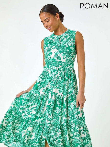 Roman Green Petite Abstract Button Up Dress (F92713) | £58