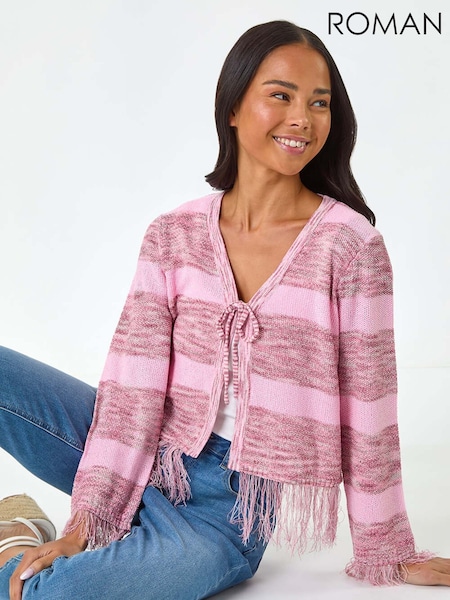 Roman Pink Petite Tassle Stripe Cardigan (F92717) | £45