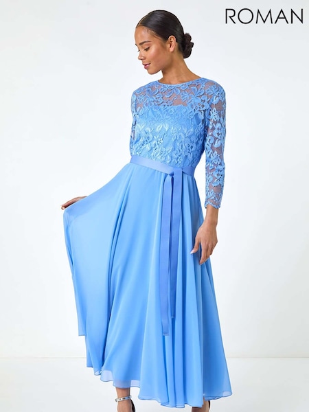 Roman Blue Petite Lace Tie Waist Maxi Dress (F92720) | £45