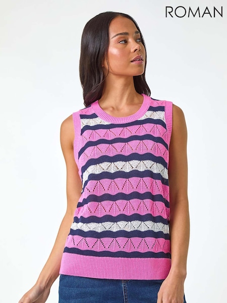 Roman Pink Petite Stripe Print Knitted Tank Top (F92724) | £40