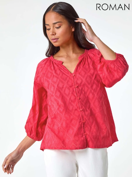 Roman Pink Textured 100% Cotton Blouse (F92725) | £36