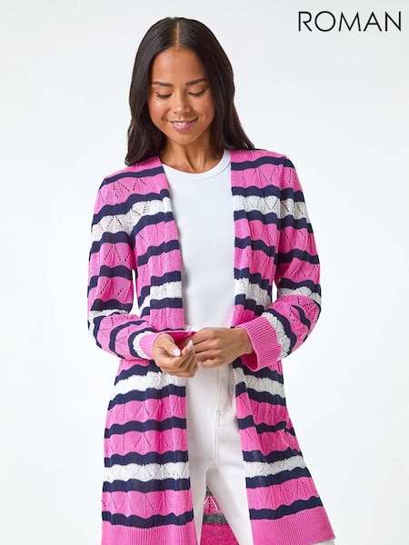 Roman Pink Petite Stripe Pointelle Knit Cardigan (F92728) | £48
