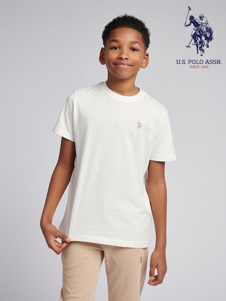 U.S. Polo Assn. Cream Boys Double Horsemen 100% Cotton T-Shirt (F92729) | £20 - £24