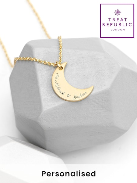 Personalised Eid Mubarak Crescent Moon Necklace by Treat Republic (F92778) | £25