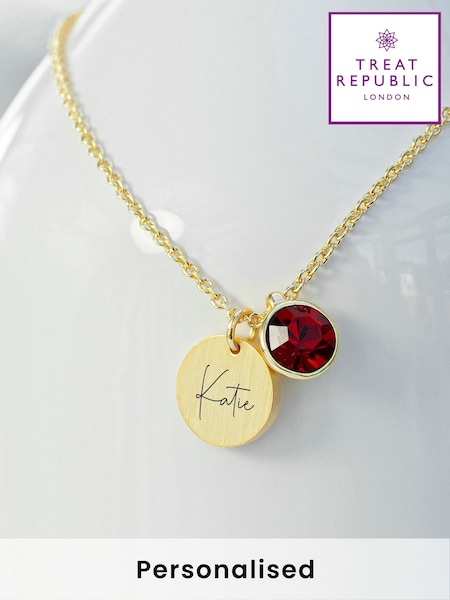 Personalised Birthstone Crystal and Disc Necklace by Treat Republic (F92779) | £30