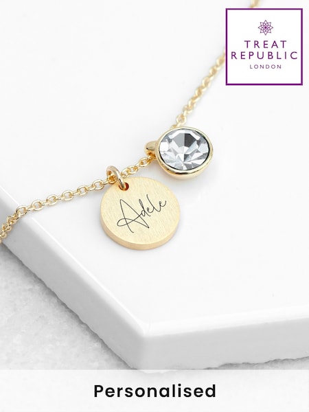 Personalised Birthstone Crystal and Disc Necklace by Treat Republic (F92781) | £30