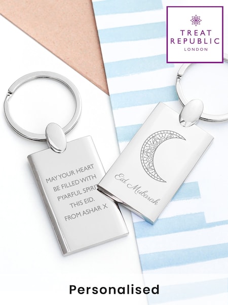 Personalised Eid Mubarak Serial Person Rectangle Keyring by Treat Republic (F92782) | £20