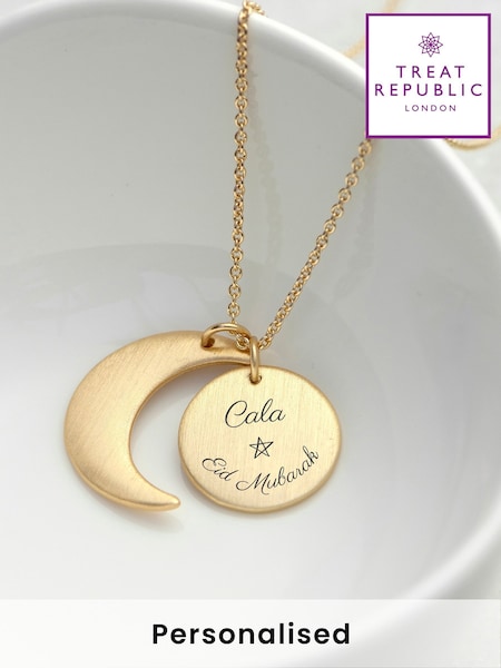 Personalised Eid Mubarak Matte Moon and Sun Necklace by Treat Republic (F92783) | £29
