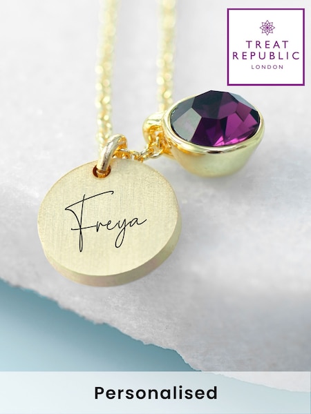 Personalised Birthstone Crystal and Disc Necklace by Treat Republic (F92784) | £30