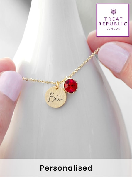 Personalised Birthstone Crystal and Disc Necklace by Treat Republic (F92785) | £30
