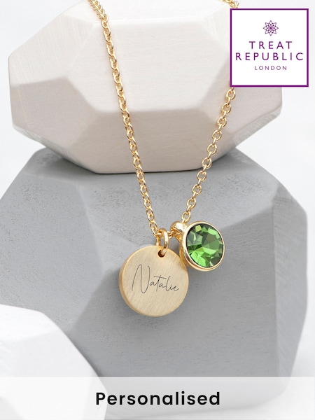Personalised Birthstone Crystal and Disc Necklace by Treat Republic (F92788) | £30