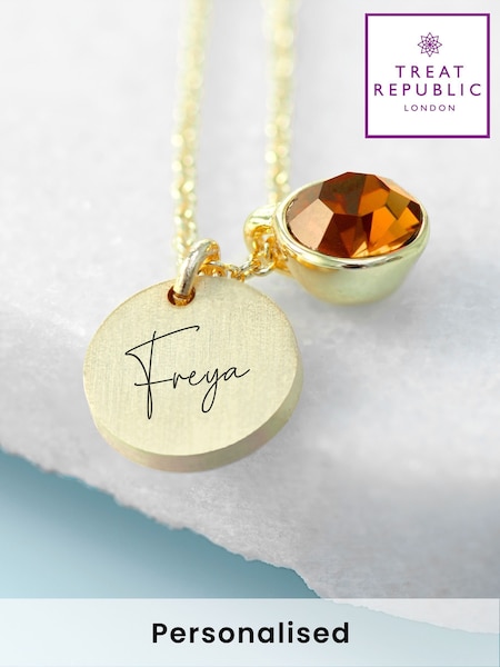 Personalised Birthstone Crystal and Disc Necklace by Treat Republic (F92790) | £30