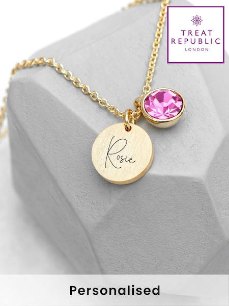 Personalised Birthstone Crystal and Disc Necklace by Treat Republic (F92791) | £30