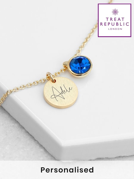 Personalised Birthstone Crystal and Disc Necklace by Treat Republic (F92792) | £30