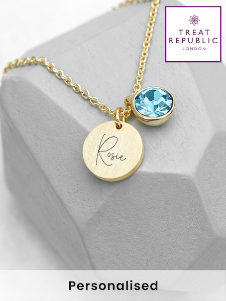 Personalised Birthstone Crystal and Disc Necklace by Treat Republic (F92794) | £30