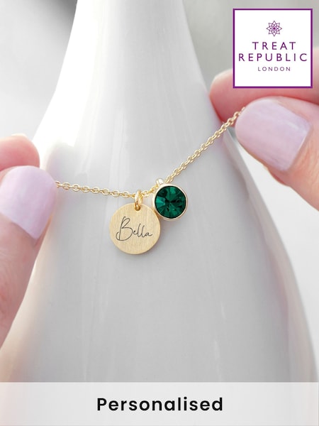 Personalised Birthstone Crystal and Disc Necklace by Treat Republic (F92796) | £30