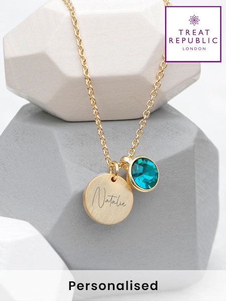 Personalised Birthstone Crystal and Disc Necklace by Treat Republic (F92807) | £30