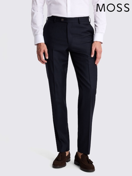 MOSS Blue Tailored Fit Navy Twill Trousers (F92831) | £140