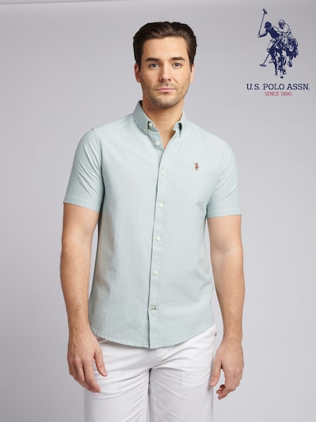 U.S. Polo Assn. Green Mens 100% Cotton Short Sleeve Oxford Shirt (F92841) | £60