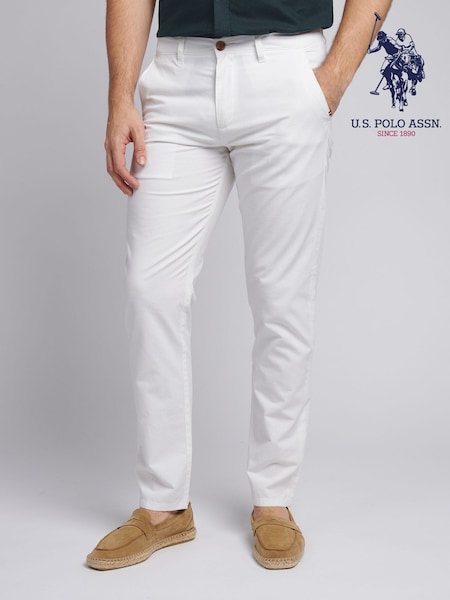 U.S. Polo Assn White Mens Linen Blend Chino Trousers (F92851) | £70