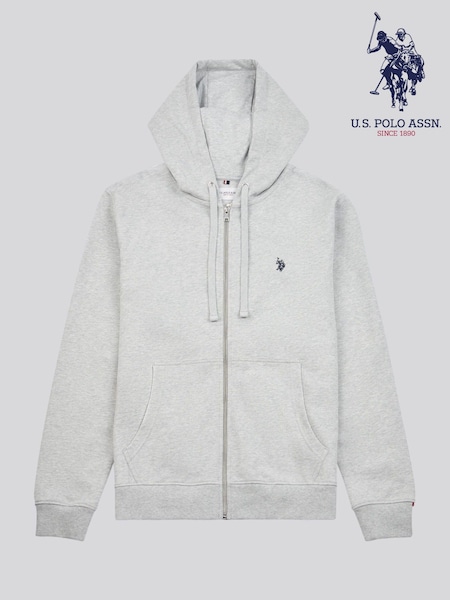 U.S. Polo Assn. Grey Mens Double Horsemen Loopback Zip Hoodie (F92868) | £70