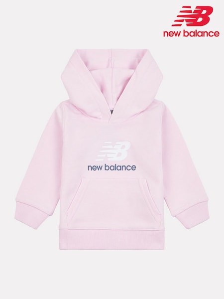 New Balance Pink Light Kids French Terry Stacked Logo Hoodie (F92907) | £40