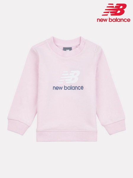 New Balance Light Pink Kids Stacked Logo Crew Sweatshirt (F92910) | £35