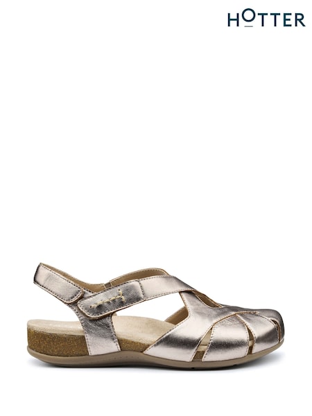 Hotter Gold Metalic Regular Fit Catskill II Touch-Fastening Sandals (F92976) | £89